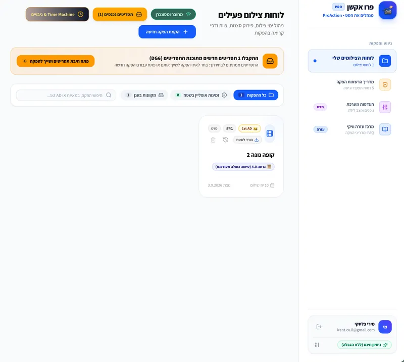 דשבורד הפקות פעילות MS6